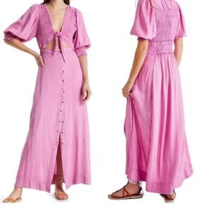 FREE PEOPLE String Of Hearts Maxi Dress in Spring Crocus Pink Women’s Size S
